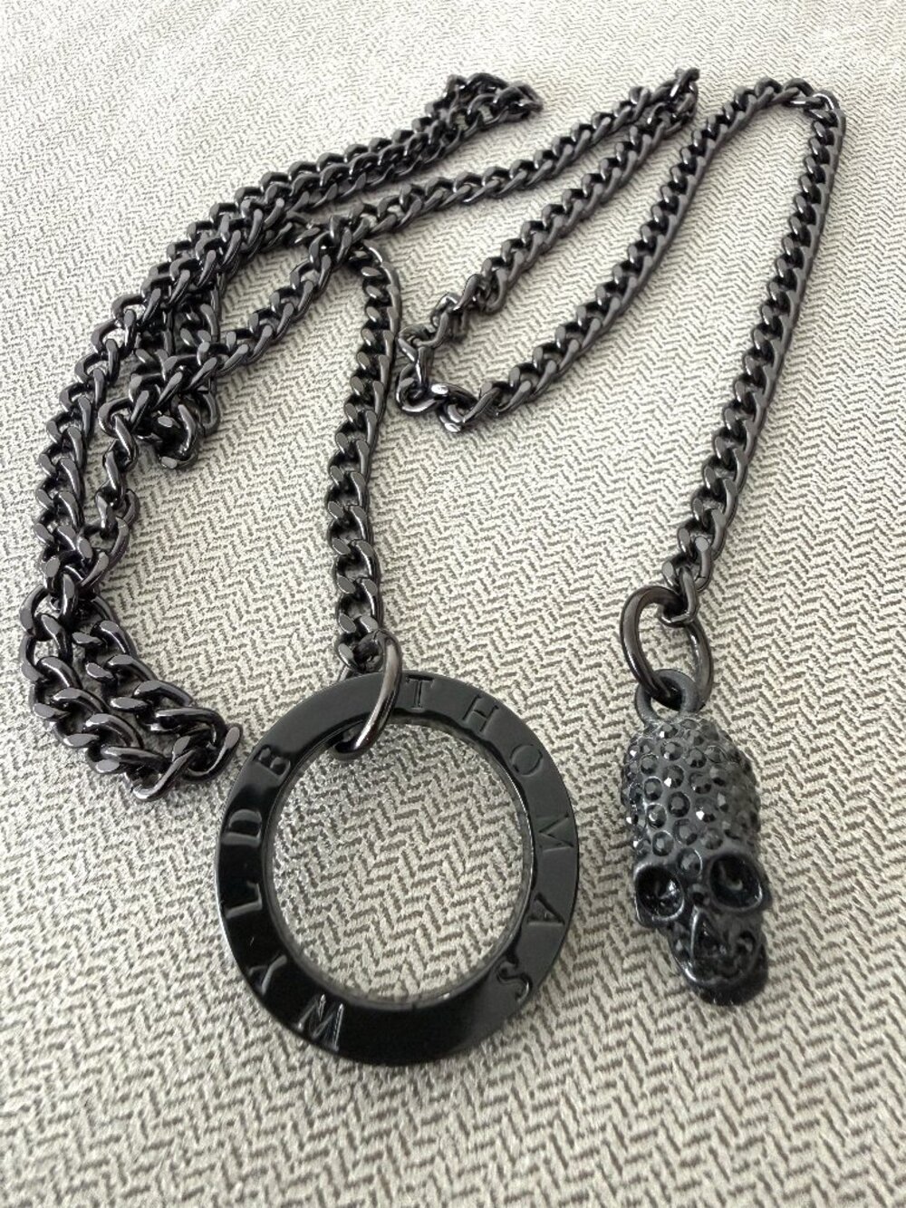Authentic Thomas Wylde Swarovski Crystal Skull Black Chain Necklace Belt